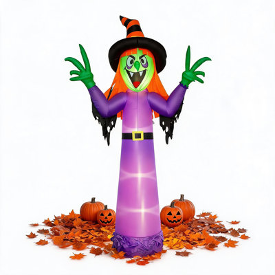 11.8FT Inflatable Halloween Witch, Large Spooky Witch Decoration with LED Lights, Taffeta Fabric, Outdoor Garden Yard Party Decoration Spooky Outdoor Lawn Garden Decor with Blower, Stakes and Ropes.