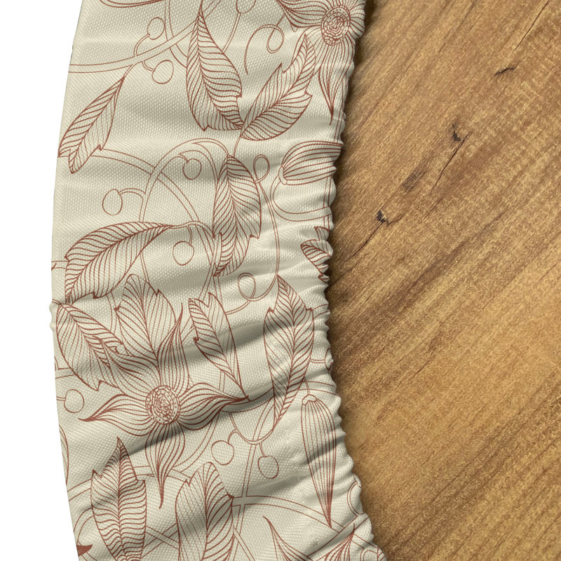 Mercer41 Beige Fitted Round Tablecloth Diameter Beige Redwood, 51.97" Round
