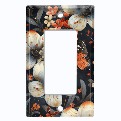 Metal Light Switch Plate Cover; US Standard Size 2 Gang Toggle - Vintage Butterflies and Flowers
