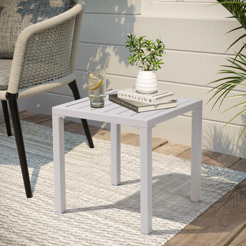 Herv Square Aluminum Outdoor Side Table, White