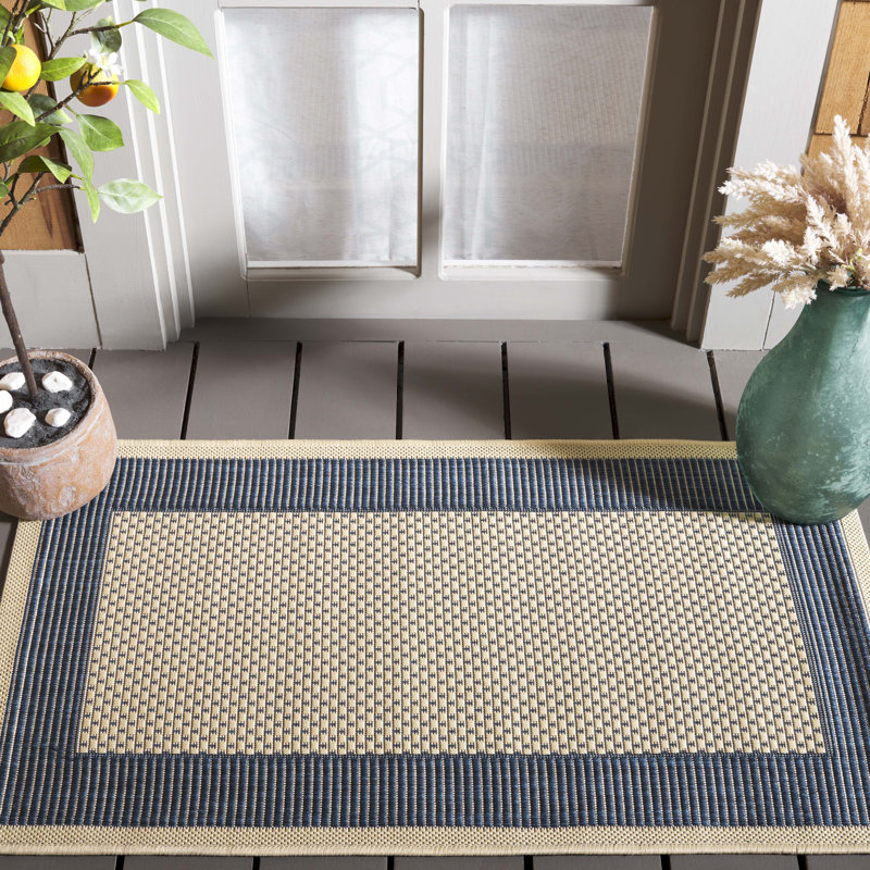Tirrelle Beige/Navy Indoor/Outdoor Area Rug, Rectangle 2' x 3'7"