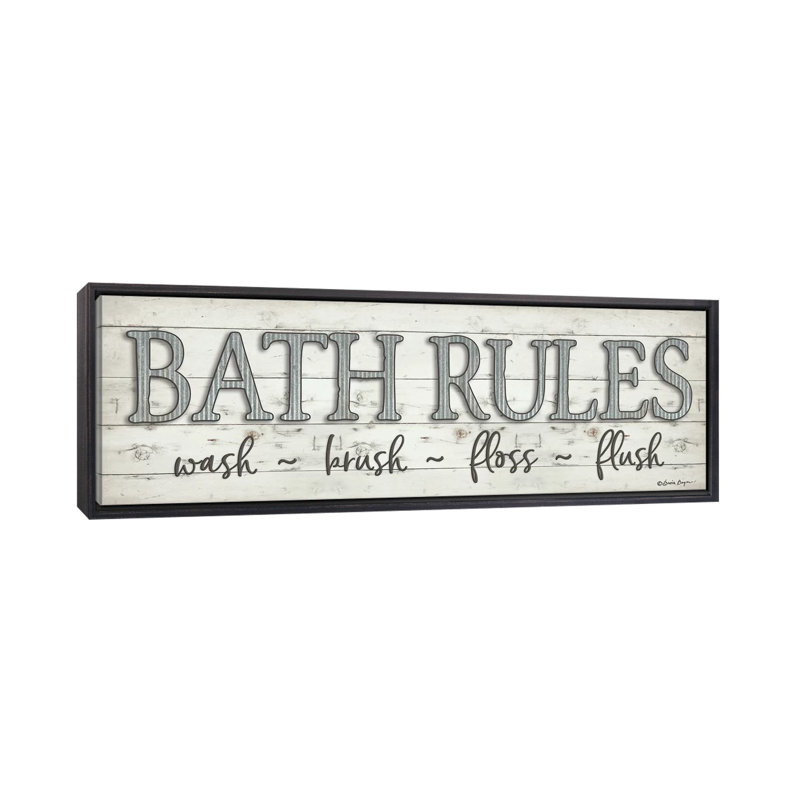 " Bath Rules " by Susie Boyer, Distressed Black Floater Framed, 16" H x 48" W x 1.5" D