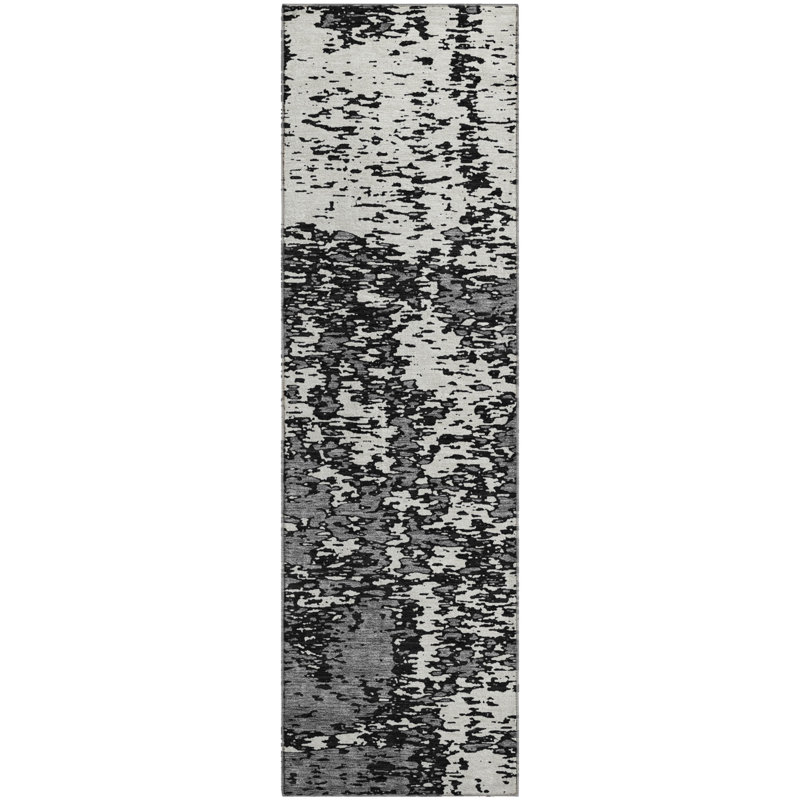 Premium Machine Washable Prisco Black Rug, Runner 2'3" x 7'6"