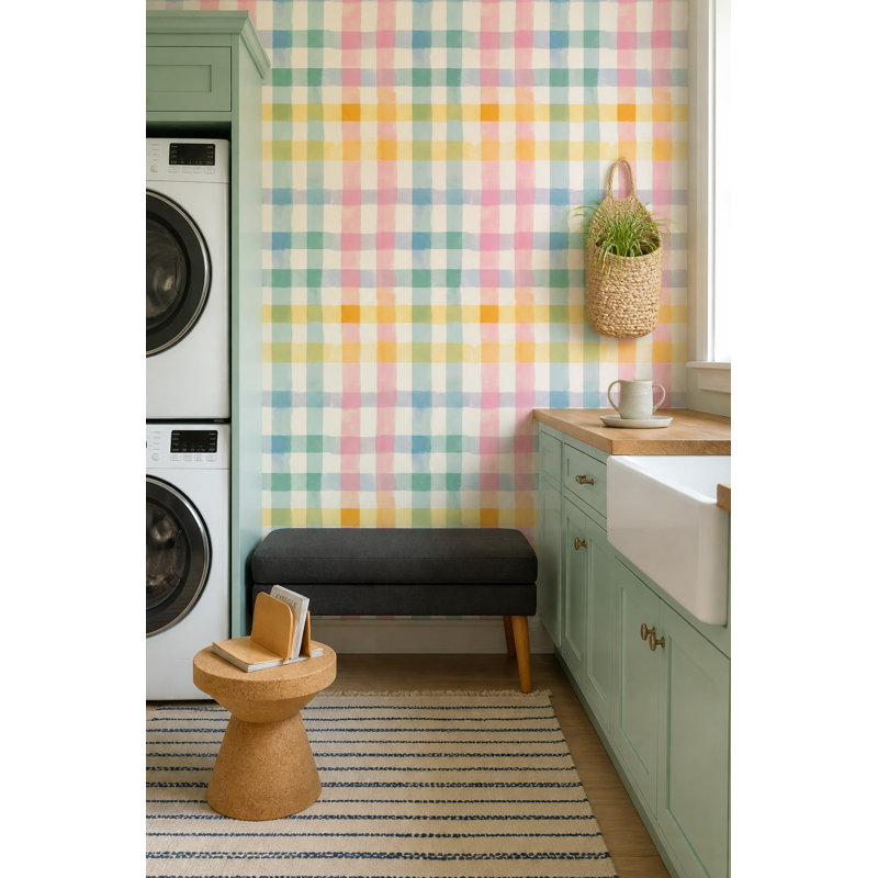 Papier peint à carreaux pastel amovible, fond crème, rouleau double, Non-Woven Non-Pasted