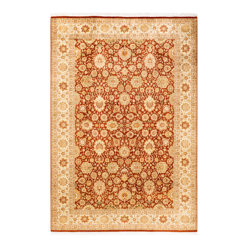Tapis unique en laine noué à la main nouvel âge 6 pi 2 po x 9 pi Hayner en brun / ivoire / beige
