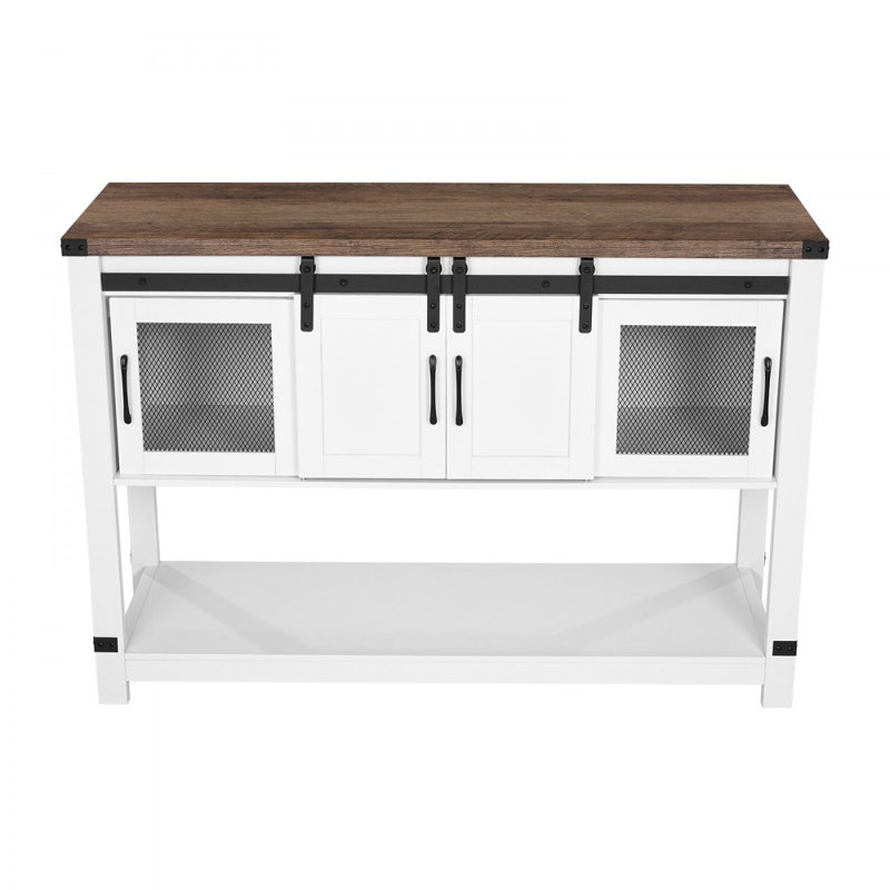 Coffee Bar Cabinet, 47 Inch Farmhouse Coffee Bar Cabinet with Storage, Coffee Bar Table with Barn Doors, Farmhouse Sideboard Buffet Cabinet for Living Room, Entryway