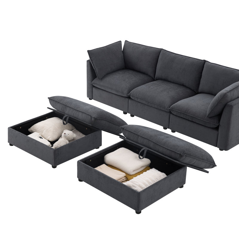 Canapé modulaire en chenille modulaire 98 po en U avec repose-pieds et table pliante, Gray Chenille