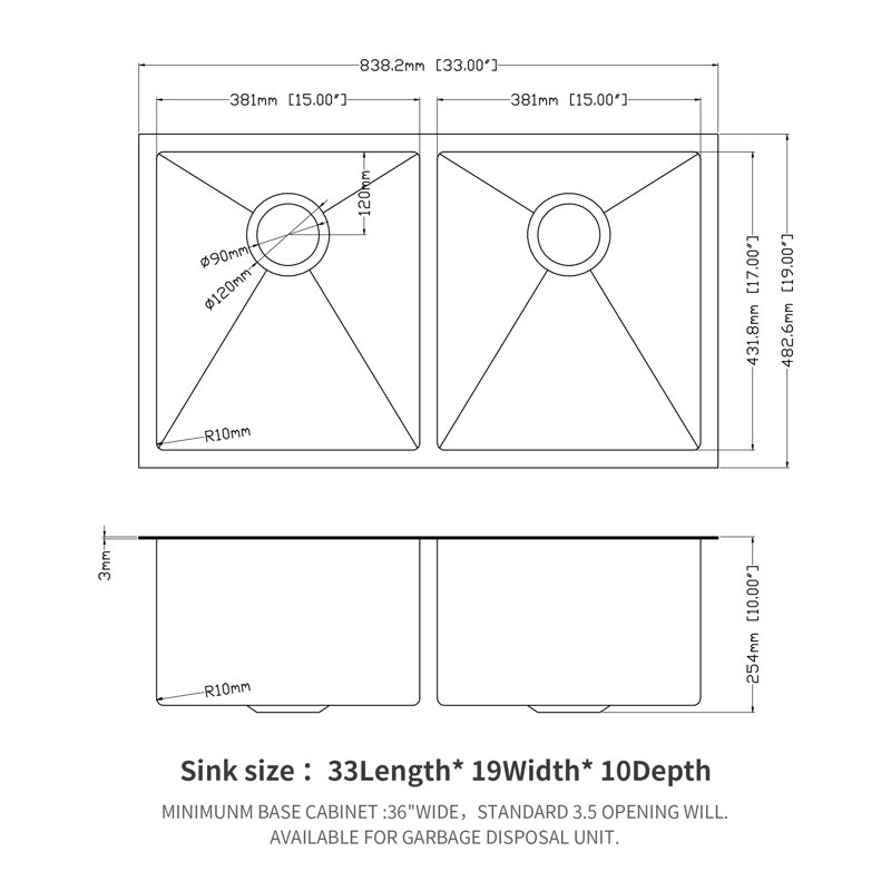 Double Bowl Undermount Sink- Gunmetal Black  Double Bowl Kitchen Sink 16 Gauge With Two 10" Deep Basin