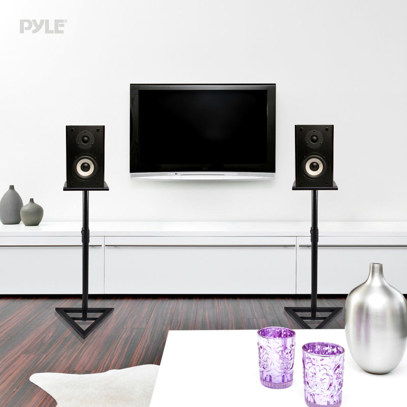 Adjustable Black Steel Speaker Stands with Triangle Base