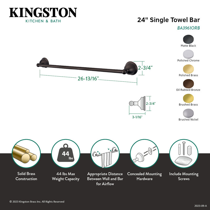 Kingston Brass Restoration 24-Inch Towel Bar, Brushed Brass