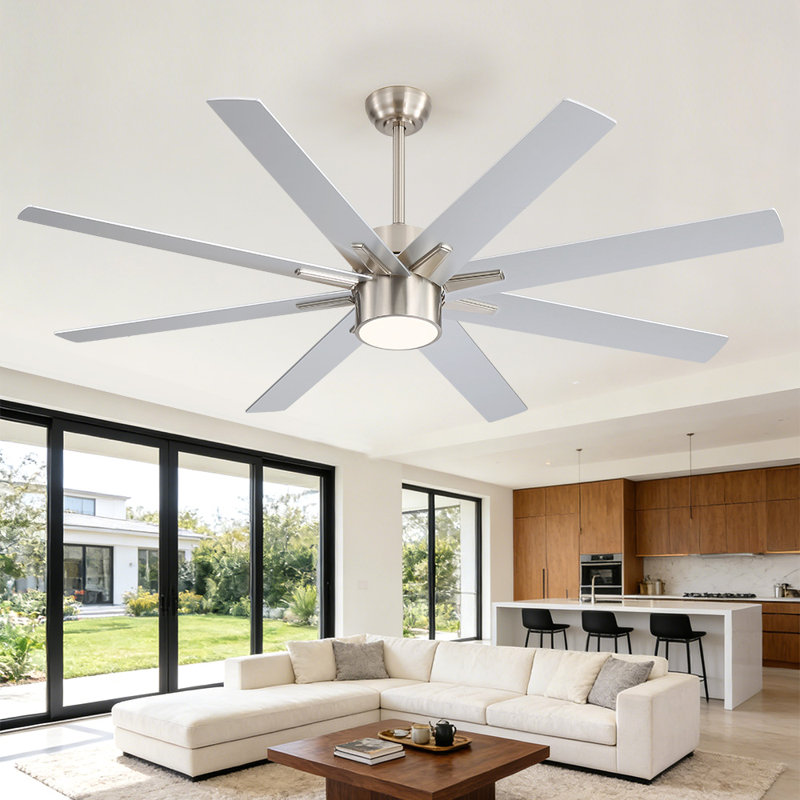 Ventilateur de plafond d'intérieur 64 pi à 8 pales avec pales et contreplaqué standard avec télécommande intégrée à DEL 64 po
