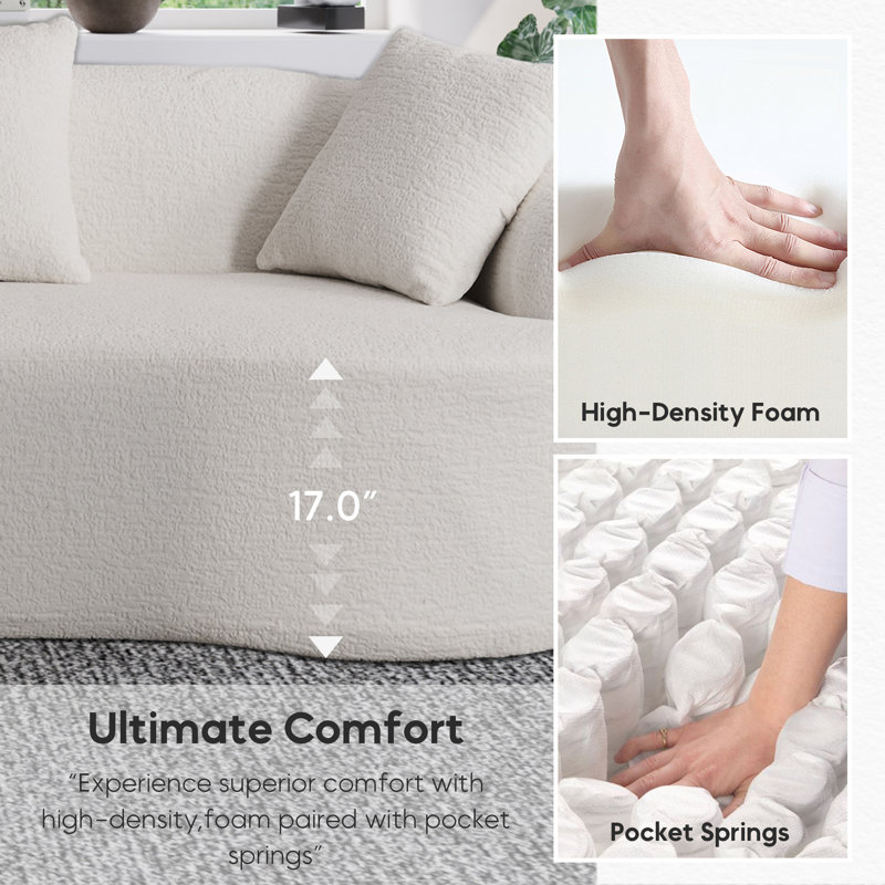 2-piece Boneless L-shaped Sectional Sofa With Curved Design And Left-facing Chaise, White Chenille