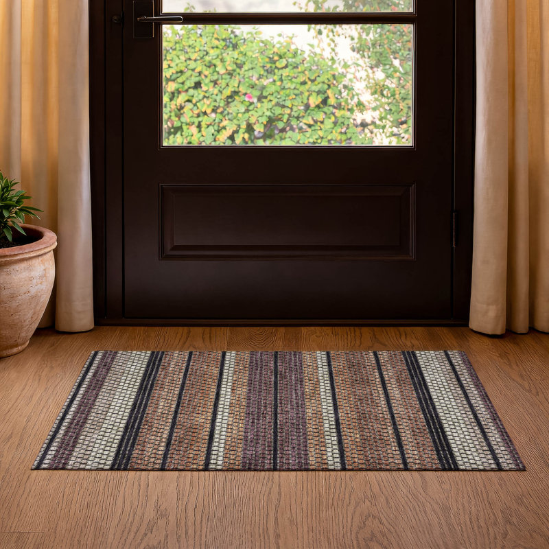 Premium Machine Washable Mayfield AMF2427 Striped Rug, Paprika, 2'6" x 3'10"