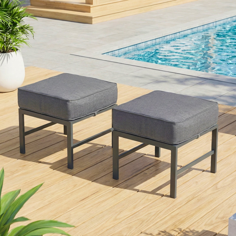 Repose-pieds d'extérieur avec coussin Arusha, Gris, Gris