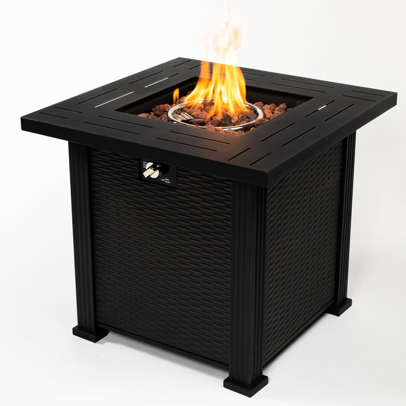 Fire Table 28Inch Square Steel, Propane, Approved, 8.27In Package Height Outdoor Pit, Propane Fuel, 28.74In Depth, Adjustable