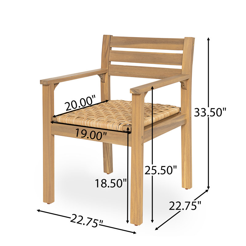 Markiyah Patio 6-Person Acacia Wood Dining Set With Woven Seats & Dual Slatted Pedestal Base, 6