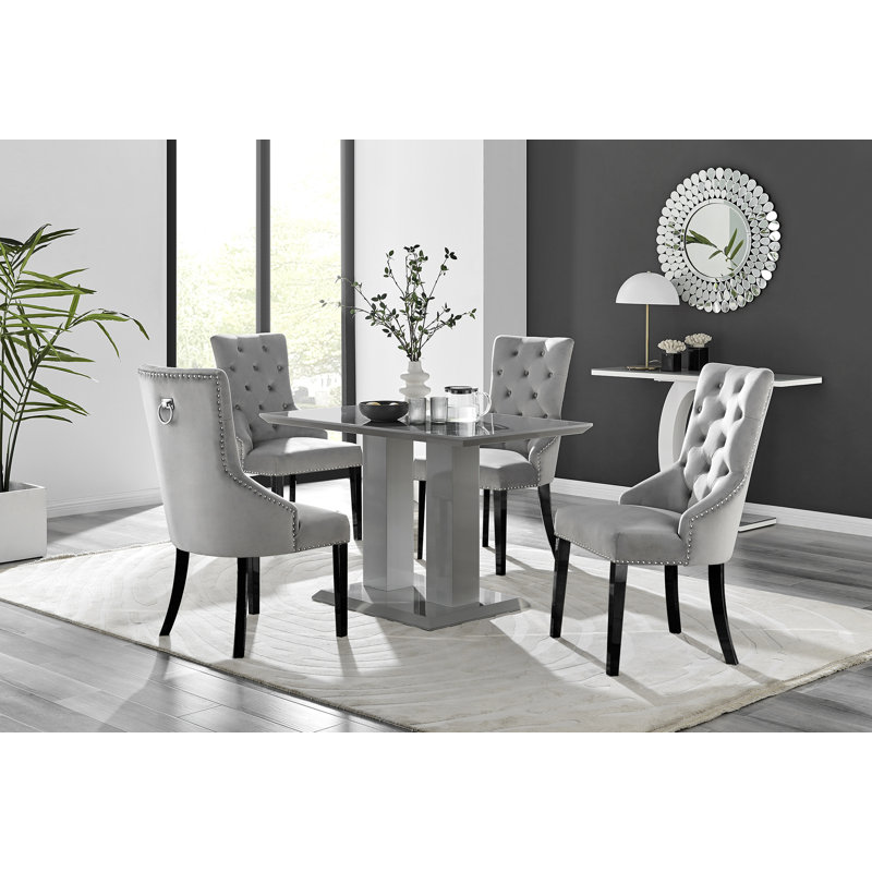 4 - Person Dining Set, Grey, Grey/Black