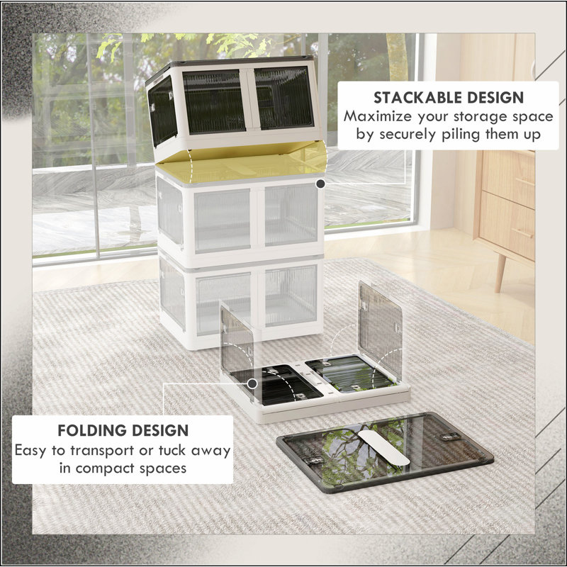 Stackable Storage Bins with Lids, Wheels, and Collapsible, White