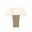 Table de salle à manger 6 places de style italien avec plateau en verre peint et base en bois élégant, naturel et chêne