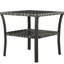 Table basse de patio grise, dessus en verre trempé, rangement, carrée, structure en aluminium, table d'extérieur avec tablette,