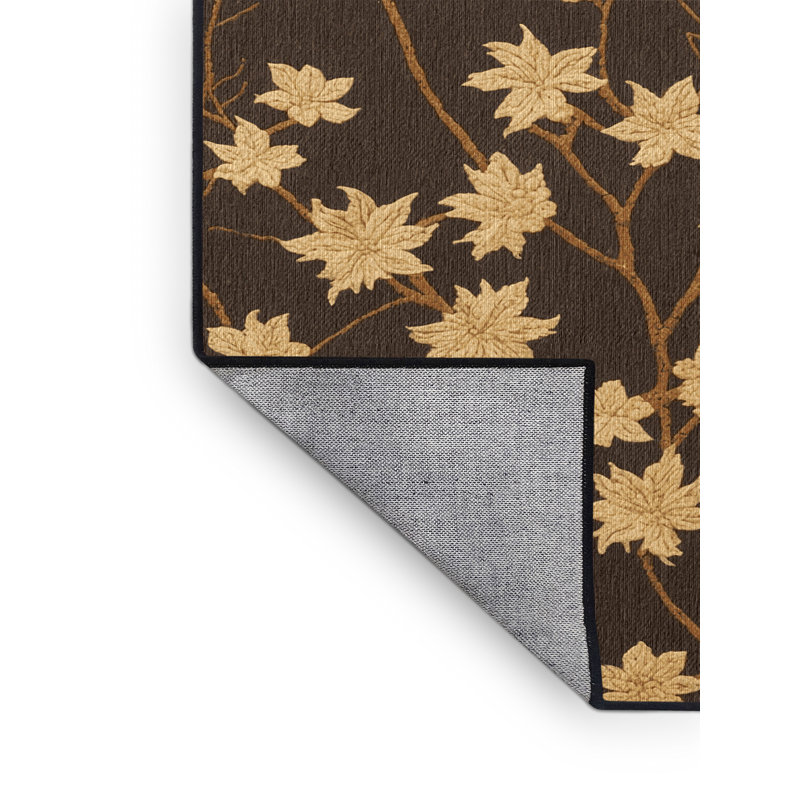 Machine Washable Botanical Brown Area Rug, Square 3'