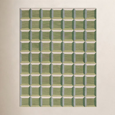 Giedre Green Beige Hand-Tufted Wool Rug