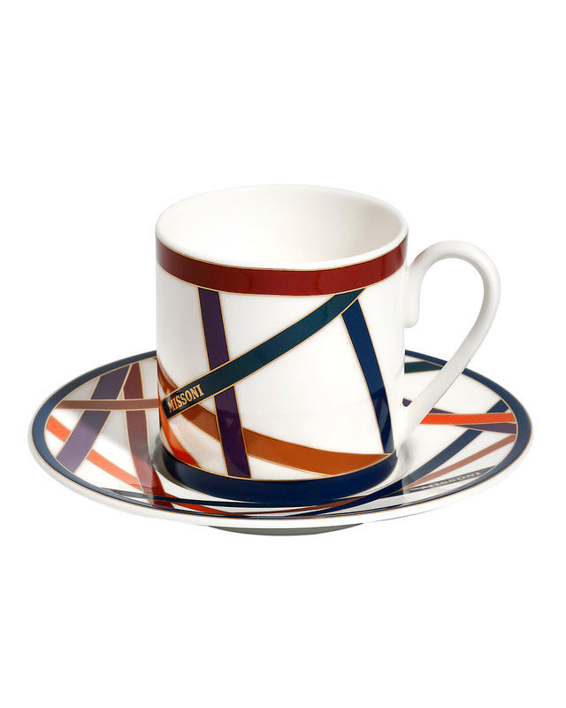 Missoni Coffee Cup & Saucer NASTRI Set in Luxury Box diam. 2.3in, H 2.5in, Cap. 4 oz, Saucer diam. 4.75in, Set of 2