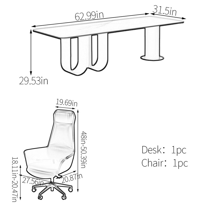 Bureau renforcé à double couche, H 29,53 po x l 62,99 po x P 31,5 po