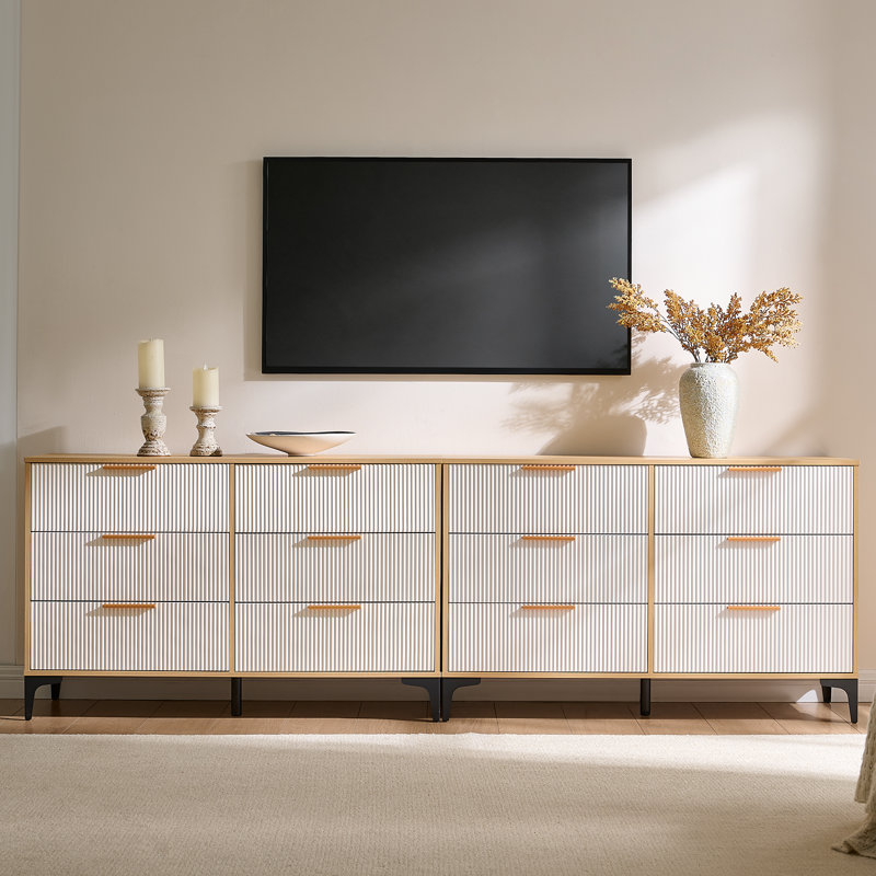 Organisateur de commode 6 tiroirs cannelés, chêne naturel et blanc, 1 pièce, Chêne naturel / blanc