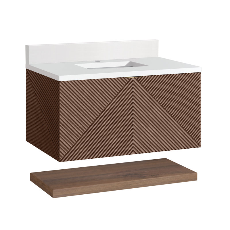 Marcello 36'' Single Bathroom Vanity with Quartz Top, White Zeus, Single-Hole, 36"