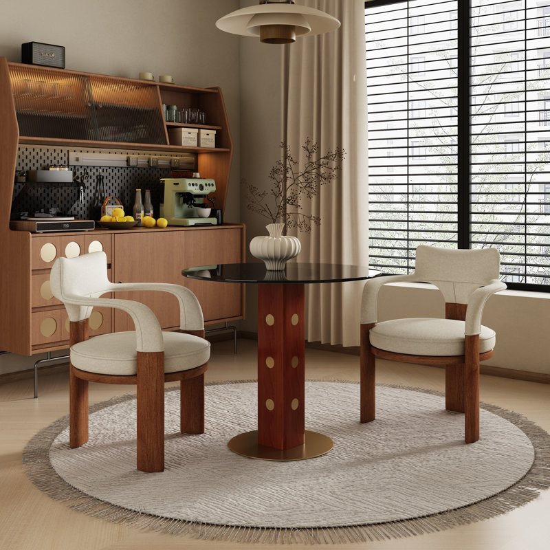 Table de salle à manger contemporaine de 33 po avec pieds en noyer et accents dorés Contemporary Luxe, Gris