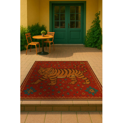 Tapis tissé à motif de tigre rouge Mosso