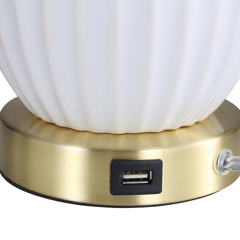 Modern Ceramic Table Lamp Usb For Living Room, Bedroom And Study (Set Of 2), Blanc / laiton antique