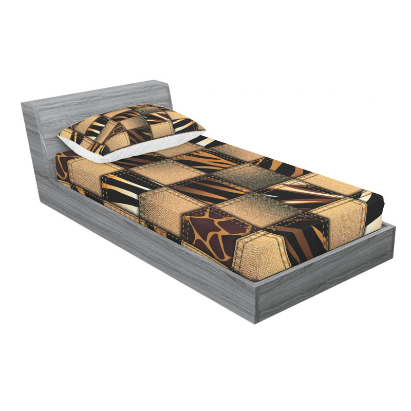 Microfiber Patchwork Sheet Set, Twin Sheet Set with Fitted Sheet