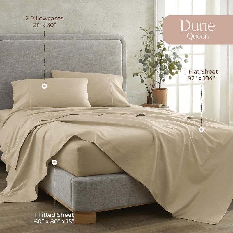 Draps 100% coton biologique pour grand lit - Draps certifiés biologiques GOTS avec poche profonde et tissage en satin respirant et confortable qui s'assouplit à chaque lavage - Ensemble de luxe 4 pièces (dune, grand)