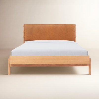 Marlana Genuine Leather Oak Bed