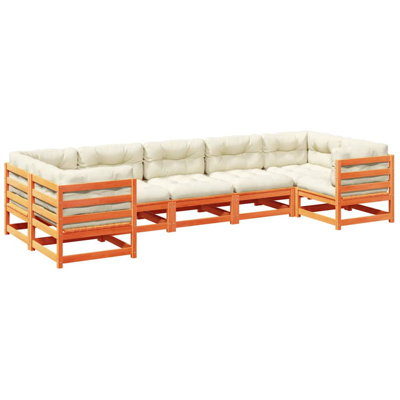  Ensemble de canapé de patio 7 pièces avec coussins bois de pin brun massif