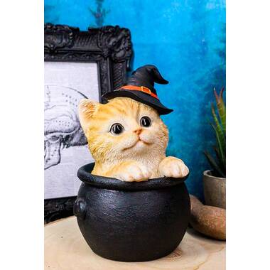 Garden Witch Cat Sculpture Gothic Kitten Decoration Halloween Magic Resin  Figure