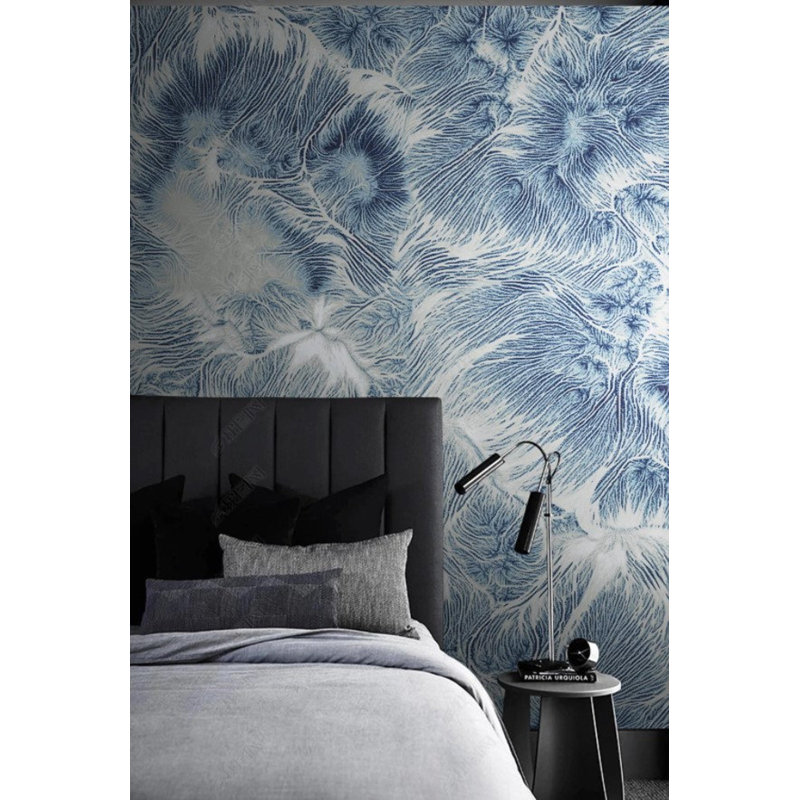 Papier peint amovible à motif abstrait scandinave Blue Capillaries, L 75 po x l 112 po