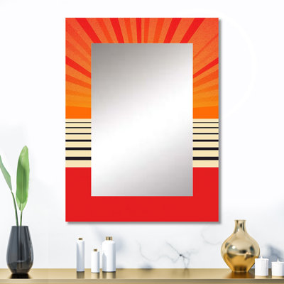 Minimal Geometric Orange Bold Sunset VI - Large Wall Mirror On Metal