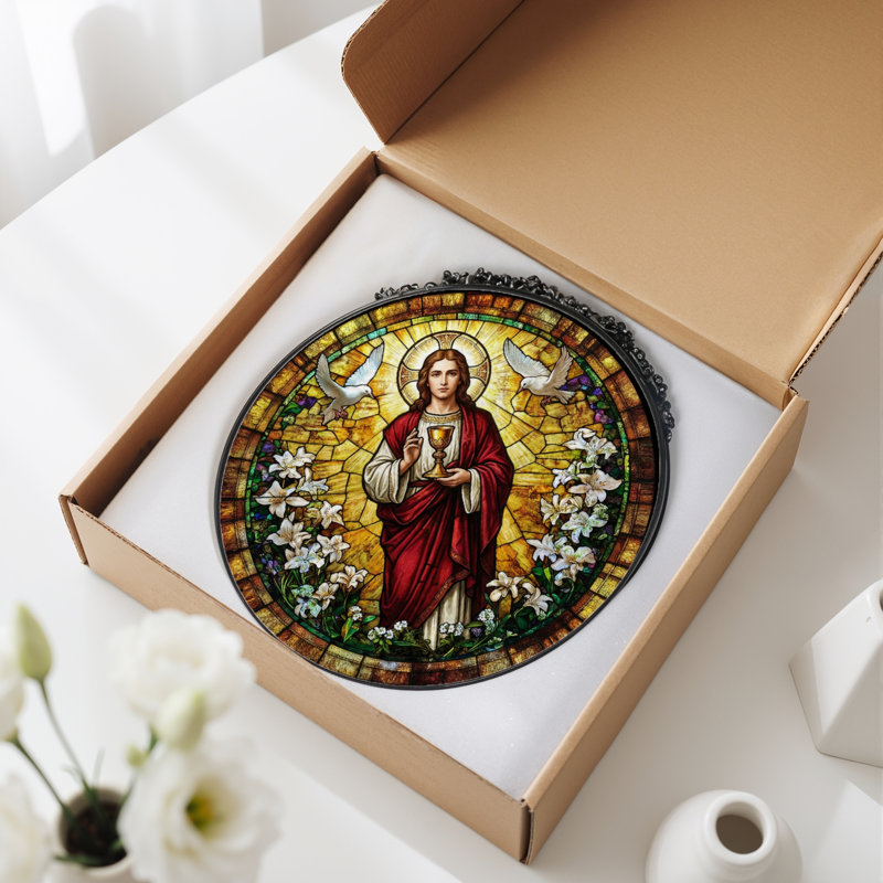 Panneau de vitrail de vitrail religieuse, 7,8 H, H 7,8 po