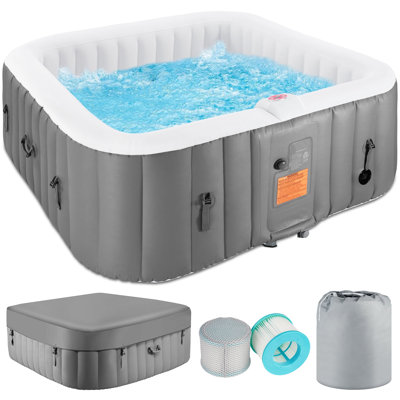 73" Square Inflatable Hot Tub Spa for 4–6 People, 130 Air Jets Portable Home Spa with Heater, Lockable Cover, 2 Cup Holders, 4 Replacement Filters, 240 Gallon Capacity