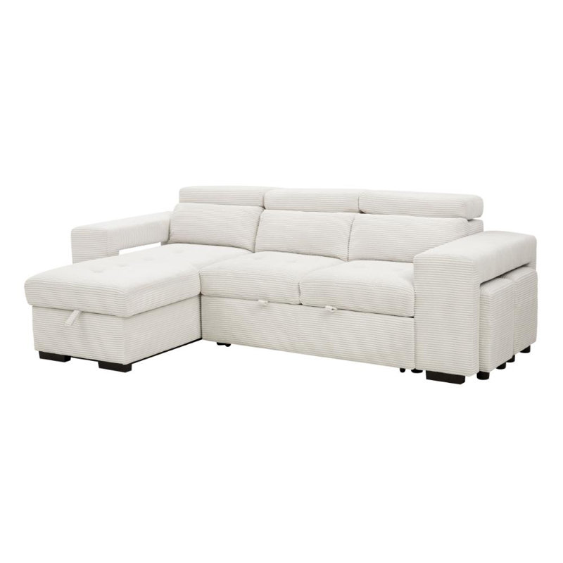 Caitlin 3 Seater Corduroy Sofa Bed, Cream