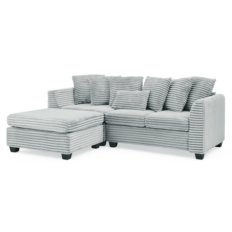 Canapé-lit modulaire rembourré Corduroy, Velours côtelé gris