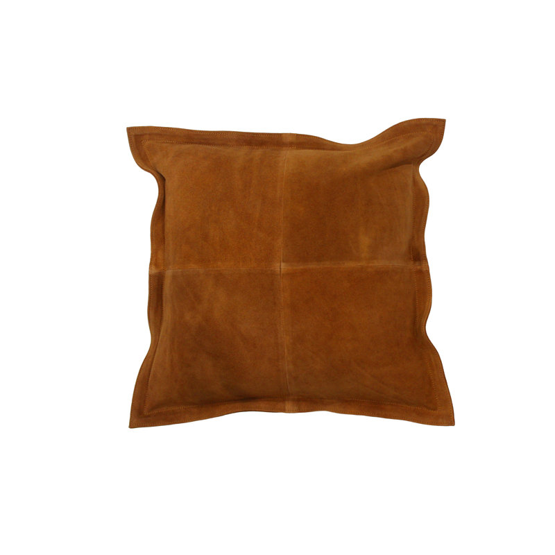 Coussin fibre en cuir de vache Carus, Chameau, H 20 po x l 20 po, Carré