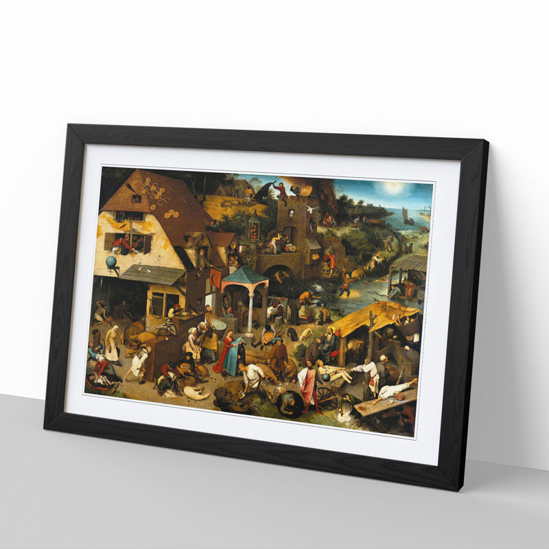 XX-A-1291X Neverlandish Proverbs by Pieter Bruegel the Elder - Picture Frame Painting, 36cm H x 48cm W x 2cm D, Black Framed