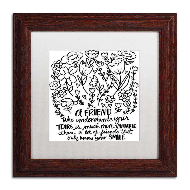 Arzel «A Friend», art textuel encadré, H 11 po x l 14 po x P 0,5 po, Blanc