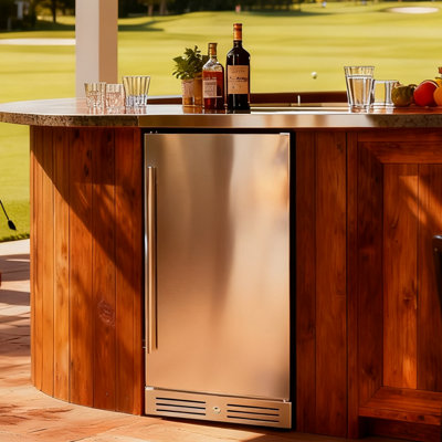 15" Built-In Outdoor Beverage Cooler 80 Can Capacity Beverage Refrigerator, Stainless Steel Compact Refrigerator with Automatic Defrost & Lock, Remova | Fridge.com