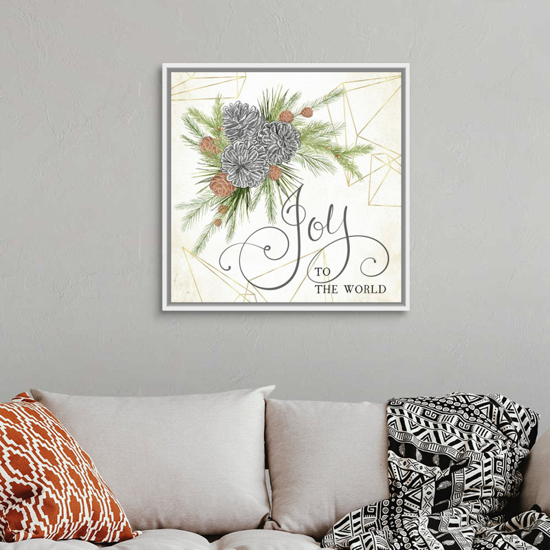 «Christmas Joy Joy to the World» par Nicole Tamarin - peinture sur toile à cadre flottant, Cadre blanc