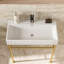 Lavabo de salle de bain en céramique 30 "avec trop-plein, cuve blanche et pieds dorés enchanteurs - console de construction et brillant-1738429147